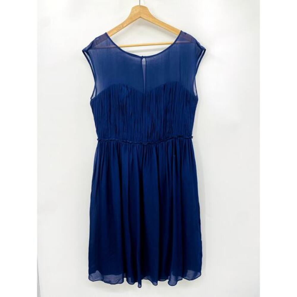 Boden navy blue ruched‎ chiffon Dress 10L